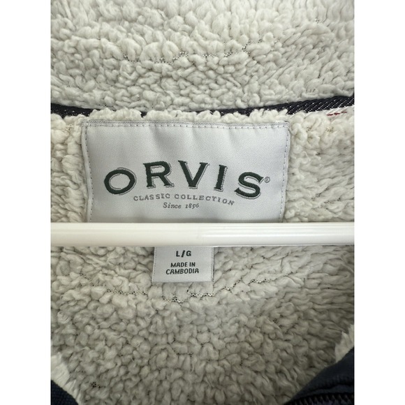 Orvis Mens Pullover Mens Size Large Navy Blue 1/4 Zip Sweater Sherpa Lined Adult - Picture 3 of 3